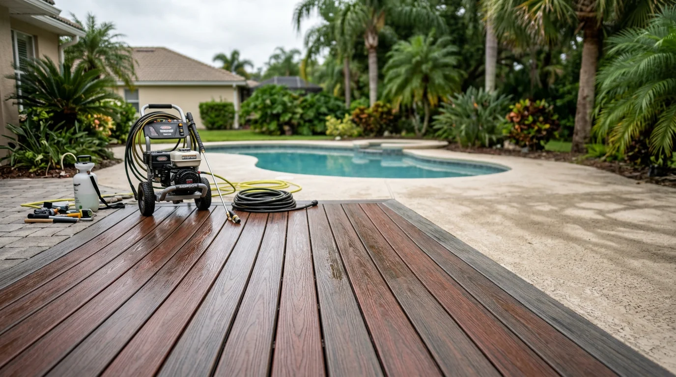 Freshly cleaned residential deck and patio area