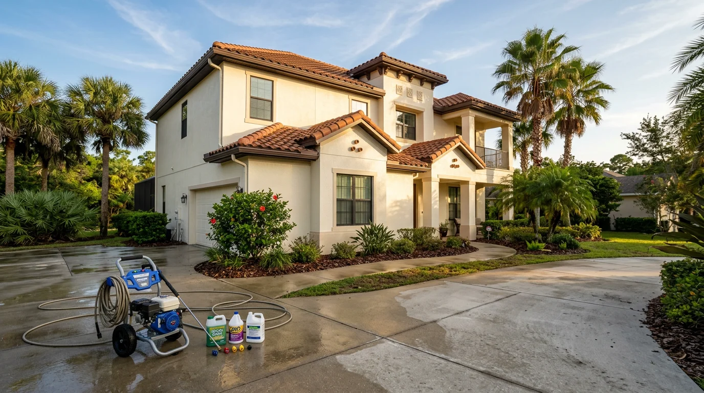 Clean residential home exterior after professional soft washing